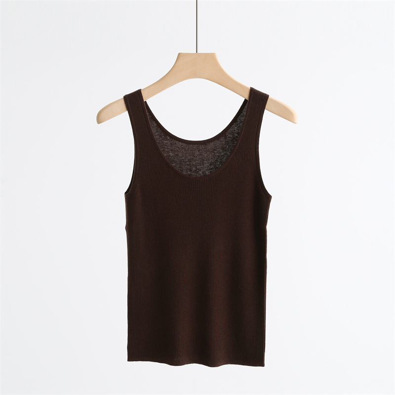 Дамски плетен елек с голям U-образно деколте, тънък силует, вълнена смес, дължина 50–65 см