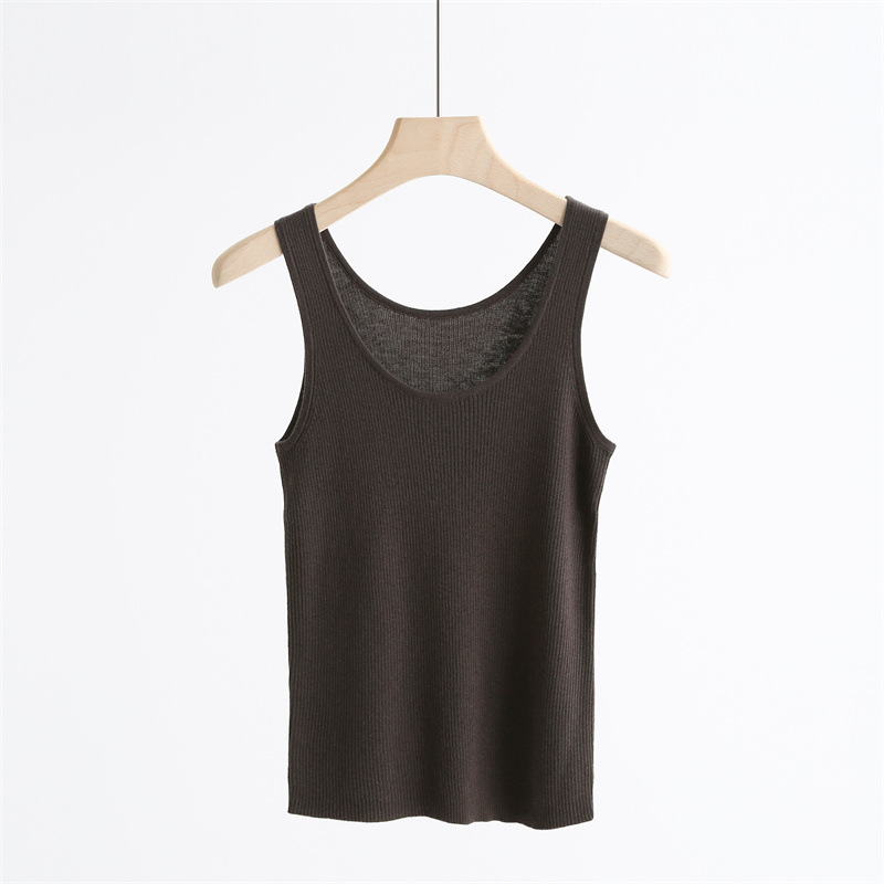 Дамски плетен елек с голям U-образно деколте, тънък силует, вълнена смес, дължина 50–65 см