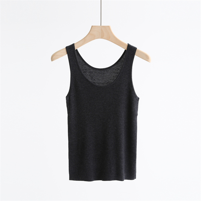 Дамски плетен елек с голям U-образно деколте, тънък силует, вълнена смес, дължина 50–65 см