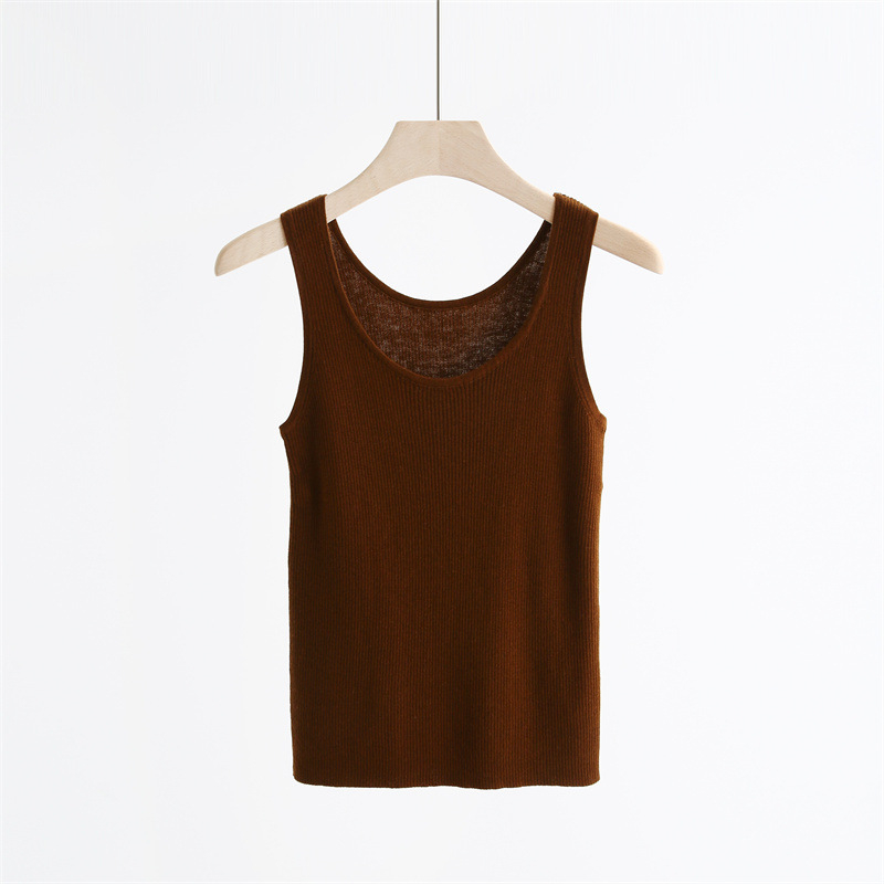 Дамски плетен елек с голям U-образно деколте, тънък силует, вълнена смес, дължина 50–65 см