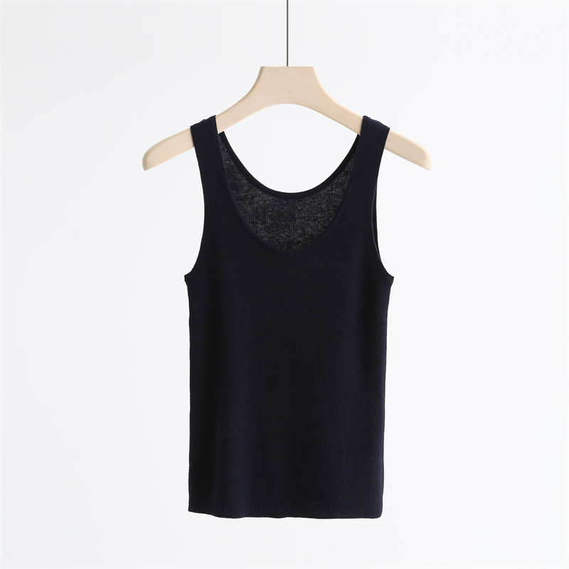 Дамски плетен елек с голям U-образно деколте, тънък силует, вълнена смес, дължина 50–65 см