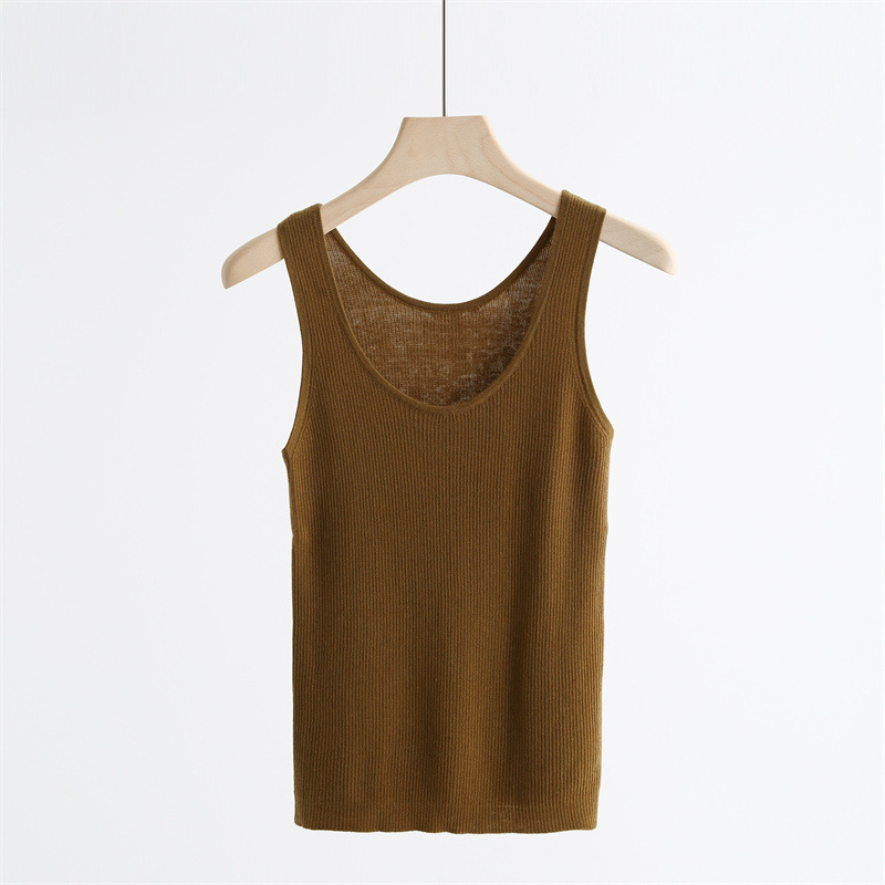 Дамски плетен елек с голям U-образно деколте, тънък силует, вълнена смес, дължина 50–65 см