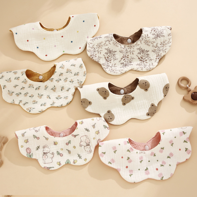 Bibs pentru bebeluși, impermeabil, dublă față, acoperire de 360°, din țesătură gauză și bumbac, absorbant, model floral