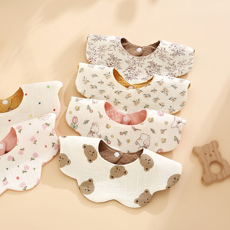 Bibs pentru bebeluși, impermeabil, dublă față, acoperire de 360°, din țesătură gauză și bumbac, absorbant, model floral