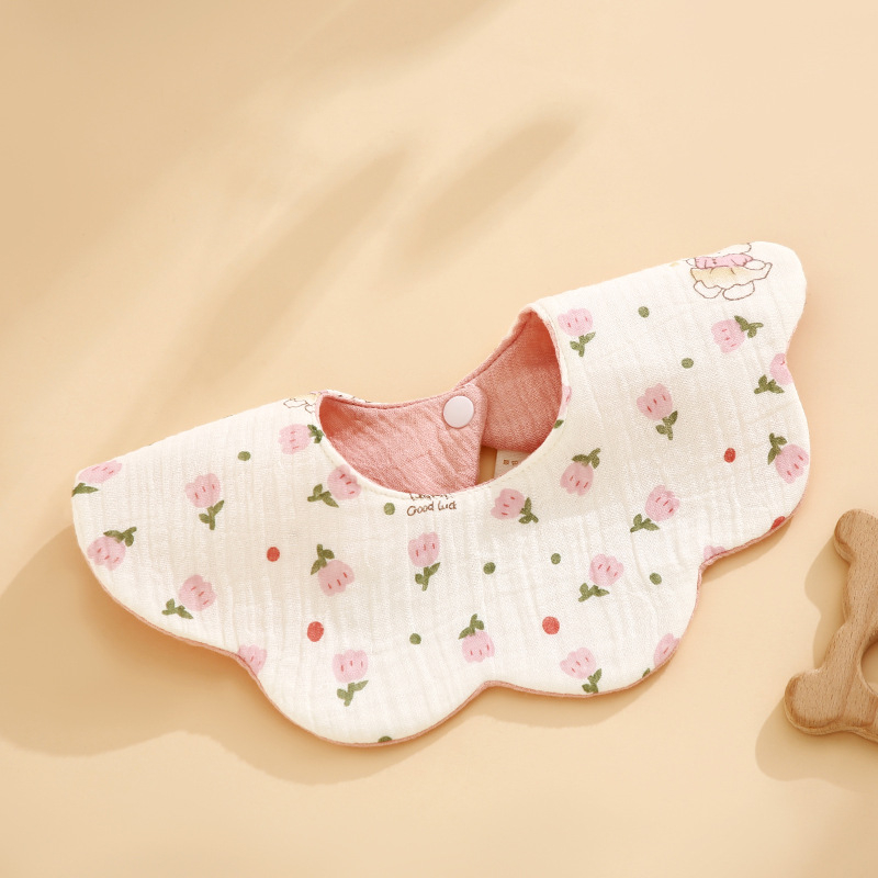 Bibs pentru bebeluși, impermeabil, dublă față, acoperire de 360°, din țesătură gauză și bumbac, absorbant, model floral