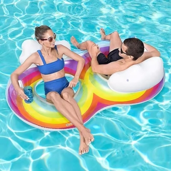 Pūšamais dubultais ūdens krēsls ar varavīksnes rakstu un gaisa spilvenu, no videi draudzīga PVC