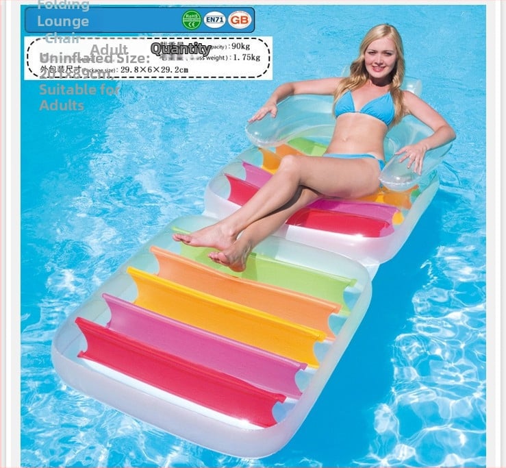 Pūšamais dubultais ūdens krēsls ar varavīksnes rakstu un gaisa spilvenu, no videi draudzīga PVC