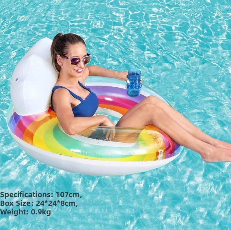 Pūšamais dubultais ūdens krēsls ar varavīksnes rakstu un gaisa spilvenu, no videi draudzīga PVC