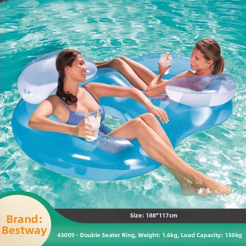 Pūšamais dubultais ūdens krēsls ar varavīksnes rakstu un gaisa spilvenu, no videi draudzīga PVC