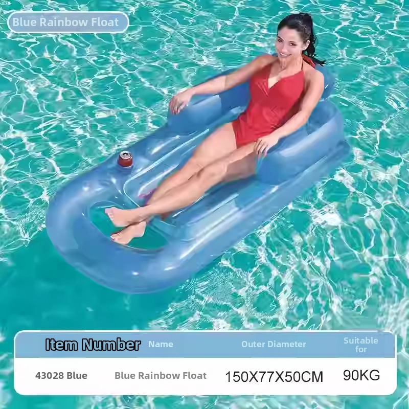 Pūšamais dubultais ūdens krēsls ar varavīksnes rakstu un gaisa spilvenu, no videi draudzīga PVC