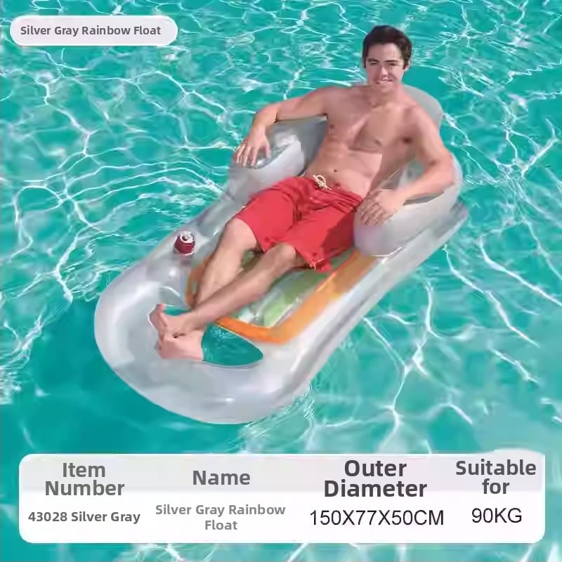 Pūšamais dubultais ūdens krēsls ar varavīksnes rakstu un gaisa spilvenu, no videi draudzīga PVC