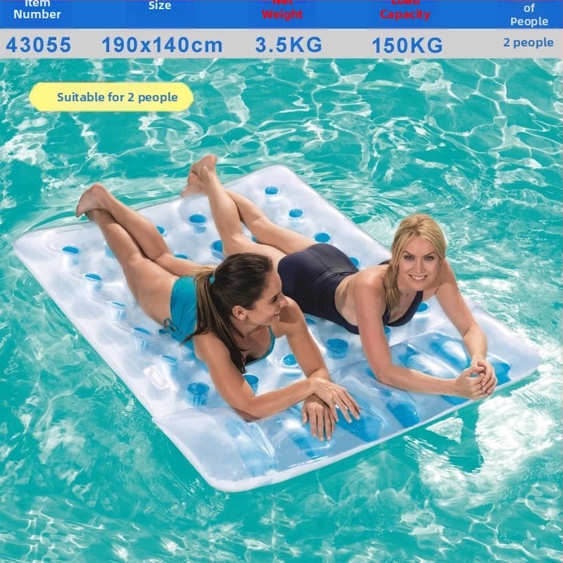 Pūšamais dubultais ūdens krēsls ar varavīksnes rakstu un gaisa spilvenu, no videi draudzīga PVC