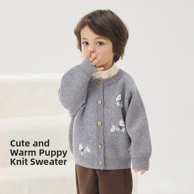 Vaikų megztinis kardiganas su ilgomis rankovėmis ir apvaliu kaklu iš medvilnės, tinkamas rudeniui, pavasariui ir žiemai