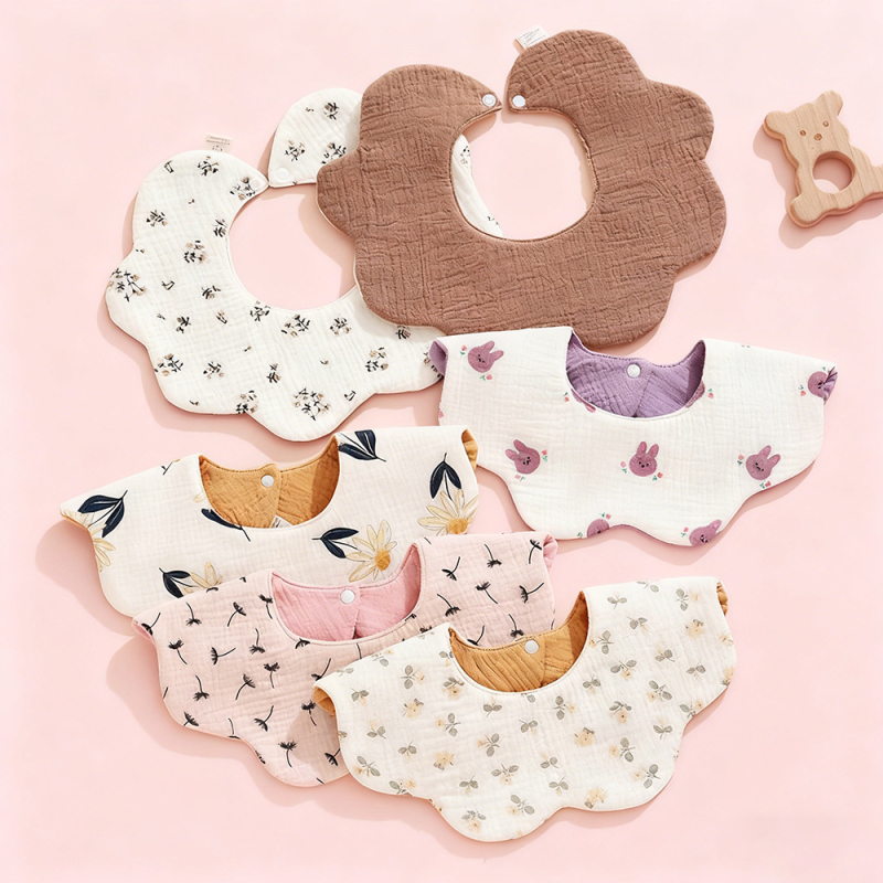 Бебешки лигавник от чист памук-газа, водоустойчив, с анимационен принт, за деца 0–3 години