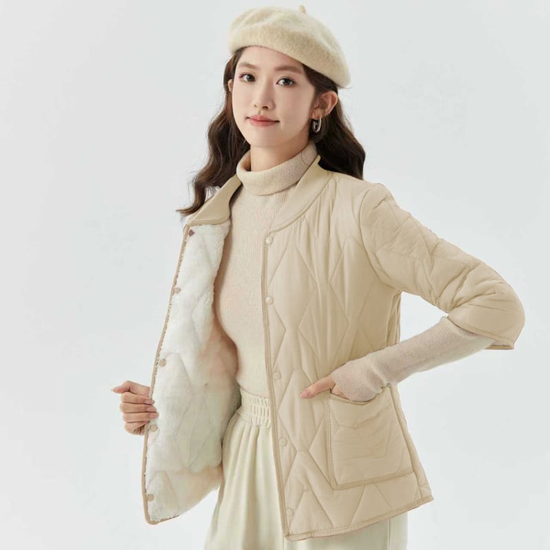 Sieviešu kokvilnas mētelis ar flīsa odere, ārējais neilons, pildījums zīdam līdzīga šķiedra, 3/4 piedurknes