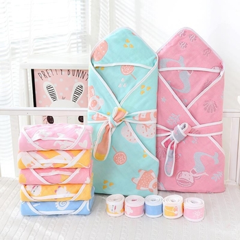 Mingshuo Pătură de bebeluș din tifon – 6 straturi, fir 40, cusătură și jacquard, 300–400 g, personalizabil