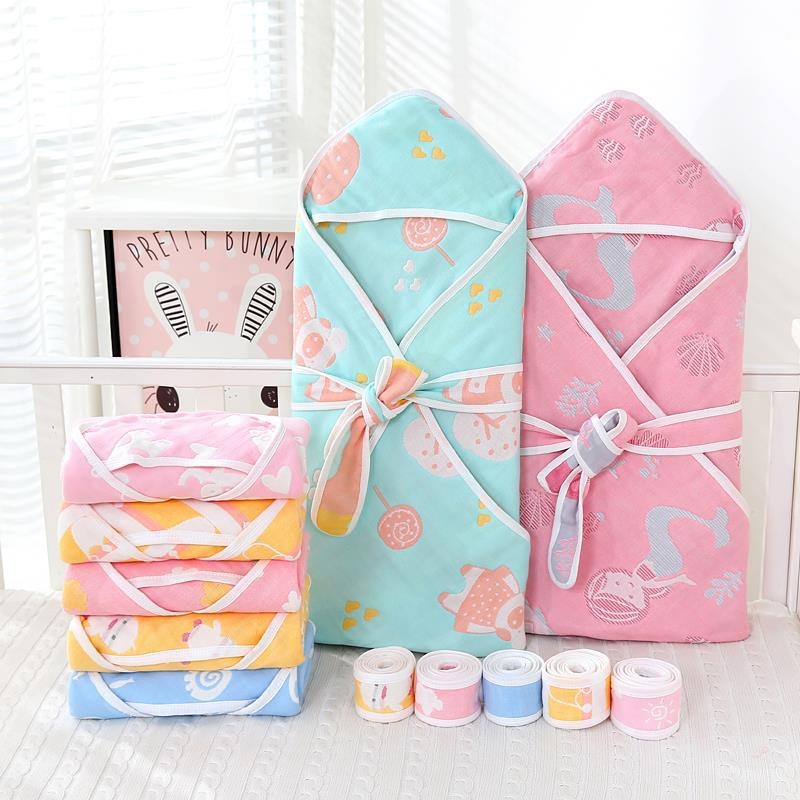 Mingshuo Pătură de bebeluș din tifon – 6 straturi, fir 40, cusătură și jacquard, 300–400 g, personalizabil