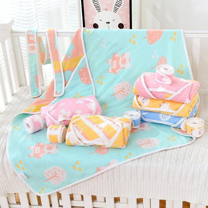 Mingshuo Pătură de bebeluș din tifon – 6 straturi, fir 40, cusătură și jacquard, 300–400 g, personalizabil