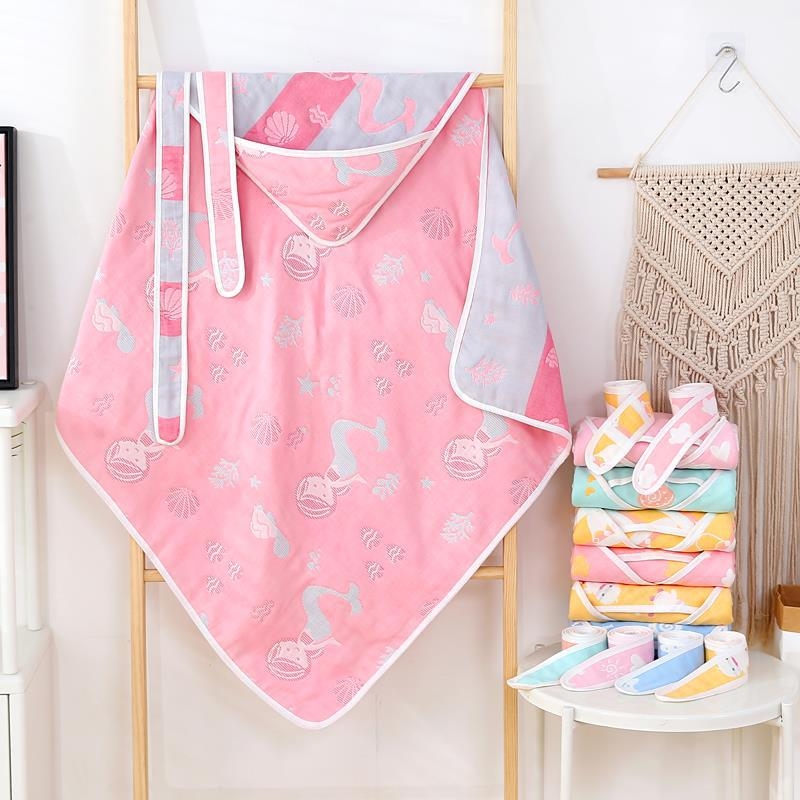 Mingshuo Pătură de bebeluș din tifon – 6 straturi, fir 40, cusătură și jacquard, 300–400 g, personalizabil