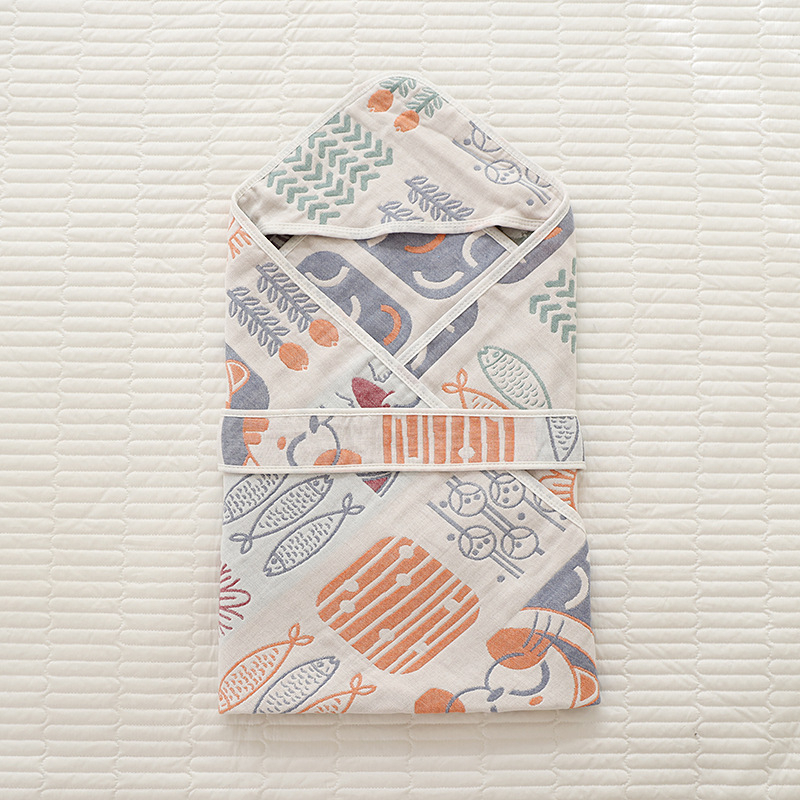 Mingshuo Pătură de bebeluș din tifon – 6 straturi, fir 40, cusătură și jacquard, 300–400 g, personalizabil