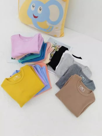 Vaikiškas apatinis marškinėlis, korejiečių stilius, ilgos rankovės, vienos spalvos, 95% medvilnė, 3–8 metų vaikams, žiemos–pavasario–rudens sezonai