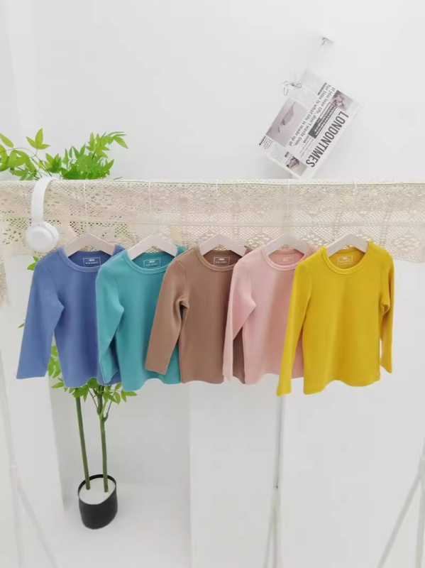 Vaikiškas apatinis marškinėlis, korejiečių stilius, ilgos rankovės, vienos spalvos, 95% medvilnė, 3–8 metų vaikams, žiemos–pavasario–rudens sezonai