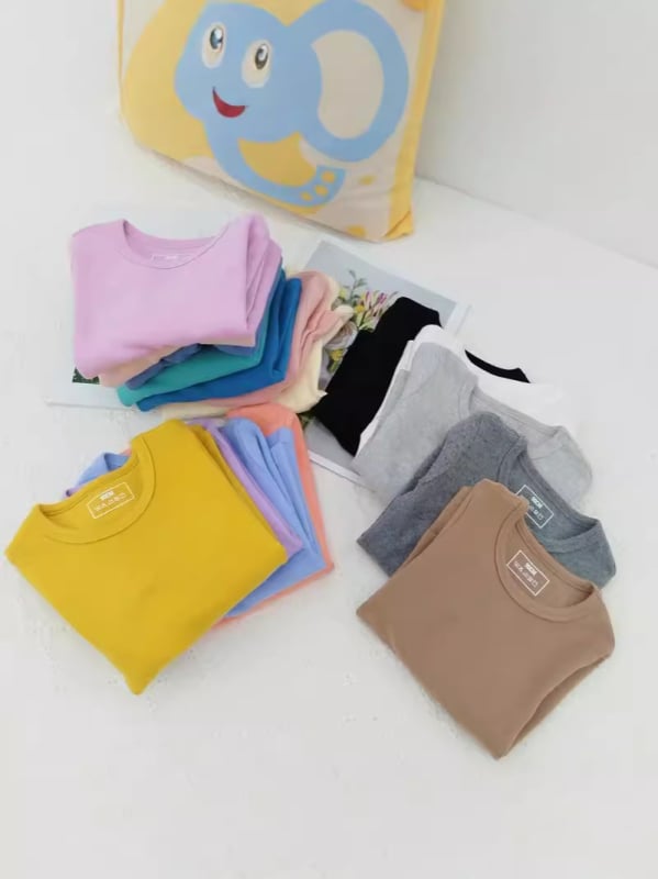 Vaikiškas apatinis marškinėlis, korejiečių stilius, ilgos rankovės, vienos spalvos, 95% medvilnė, 3–8 metų vaikams, žiemos–pavasario–rudens sezonai