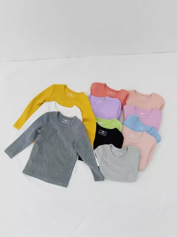 Vaikiškas apatinis marškinėlis, korejiečių stilius, ilgos rankovės, vienos spalvos, 95% medvilnė, 3–8 metų vaikams, žiemos–pavasario–rudens sezonai