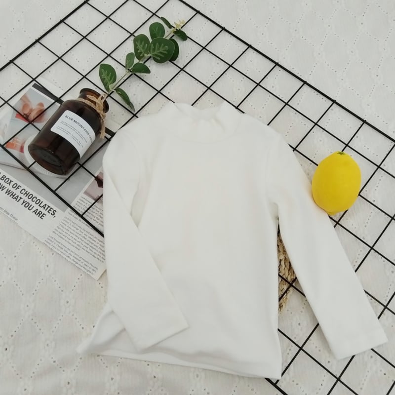 Детски топ с дълги ръкави и стойка яка, минималистичен стил, 95% памук, brushed обработка за мекота, солиден модел, подходящ за зимно-есенна и пролетна носене, за деца над 8 години