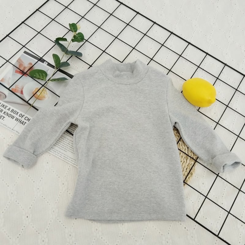 Детски топ с дълги ръкави и стойка яка, минималистичен стил, 95% памук, brushed обработка за мекота, солиден модел, подходящ за зимно-есенна и пролетна носене, за деца над 8 години