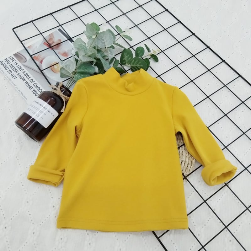 Детски топ с дълги ръкави и стойка яка, минималистичен стил, 95% памук, brushed обработка за мекота, солиден модел, подходящ за зимно-есенна и пролетна носене, за деца над 8 години