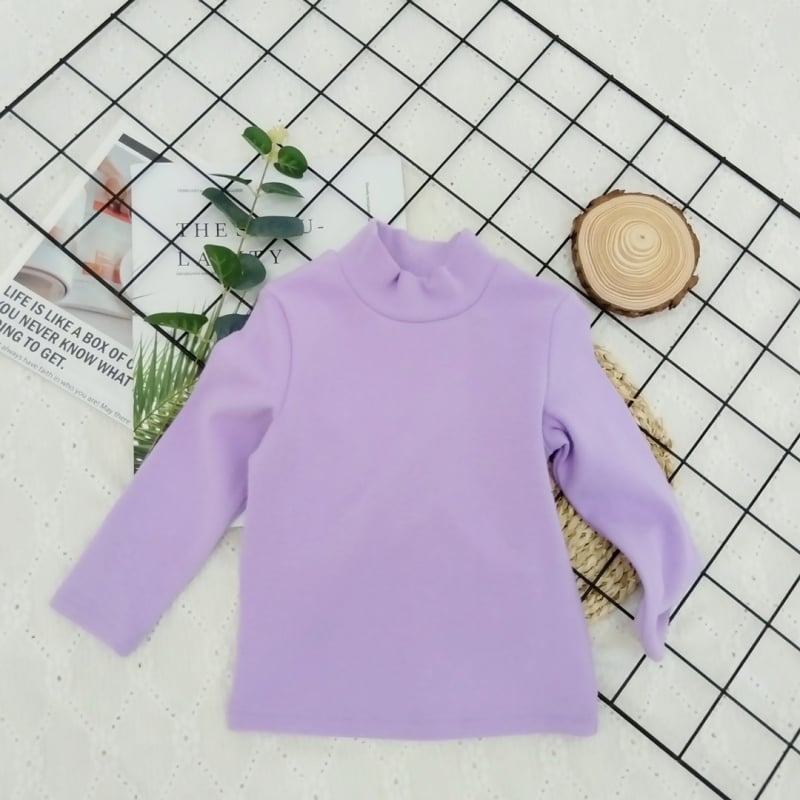 Детски топ с дълги ръкави и стойка яка, минималистичен стил, 95% памук, brushed обработка за мекота, солиден модел, подходящ за зимно-есенна и пролетна носене, за деца над 8 години