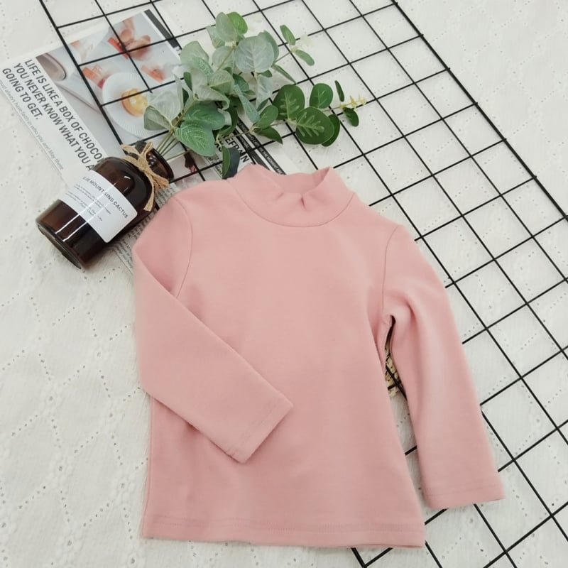 Детски топ с дълги ръкави и стойка яка, минималистичен стил, 95% памук, brushed обработка за мекота, солиден модел, подходящ за зимно-есенна и пролетна носене, за деца над 8 години