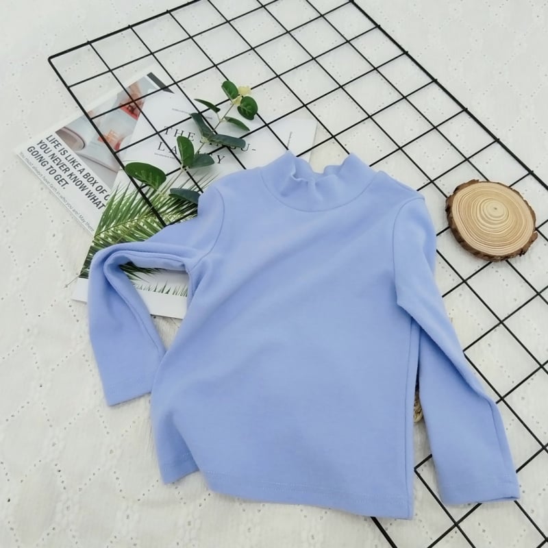 Детски топ с дълги ръкави и стойка яка, минималистичен стил, 95% памук, brushed обработка за мекота, солиден модел, подходящ за зимно-есенна и пролетна носене, за деца над 8 години