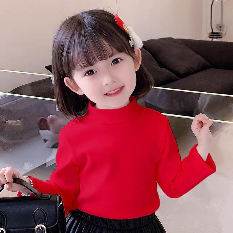 Детски топ с дълги ръкави и стойка яка, минималистичен стил, 95% памук, brushed обработка за мекота, солиден модел, подходящ за зимно-есенна и пролетна носене, за деца над 8 години