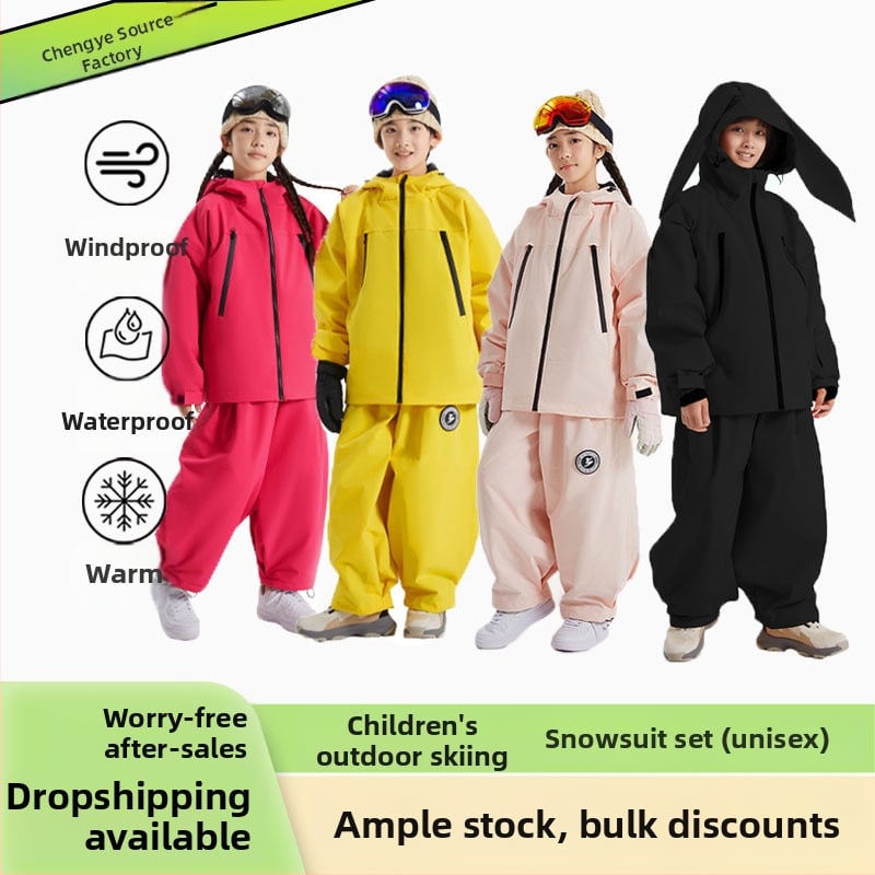 Bērnu slēpošanas komplekts ar kapuci – ūdensnecaurlaidīgs 3000mm, elpojošs, silta pildījuma no zīda šķiedras, universāls