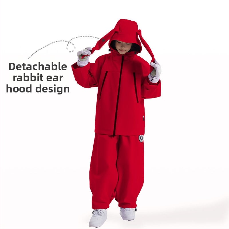 Bērnu slēpošanas komplekts ar kapuci – ūdensnecaurlaidīgs 3000mm, elpojošs, silta pildījuma no zīda šķiedras, universāls