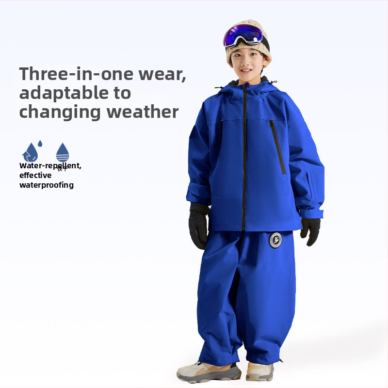 Bērnu slēpošanas komplekts ar kapuci – ūdensnecaurlaidīgs 3000mm, elpojošs, silta pildījuma no zīda šķiedras, universāls