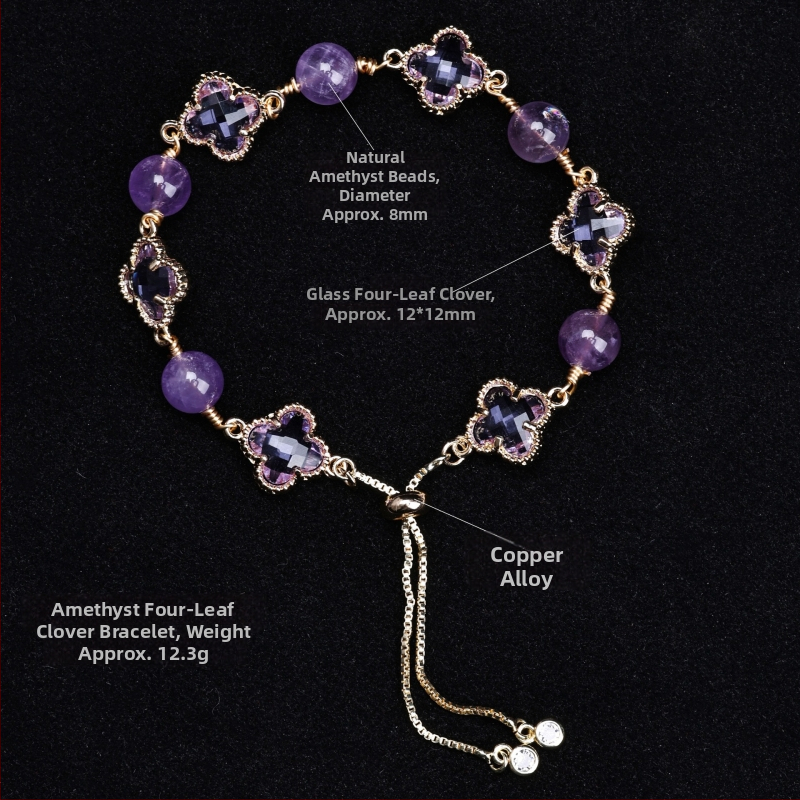 Brățară cu trifoi cu patru foi, cristal natural, șlefuit, Jinyao, unisex, stil simplu (Material: cristal; Procesare: șlefuire; Brand: Jinyao; Stil: unisex, simplu; Lansare: primăvara 2025)