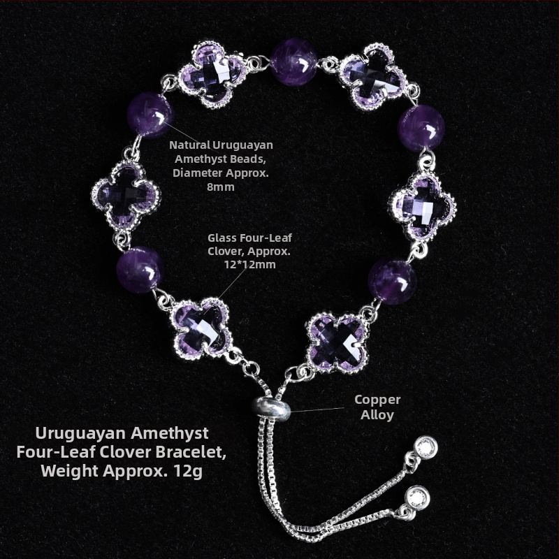 Brățară cu trifoi cu patru foi, cristal natural, șlefuit, Jinyao, unisex, stil simplu (Material: cristal; Procesare: șlefuire; Brand: Jinyao; Stil: unisex, simplu; Lansare: primăvara 2025)