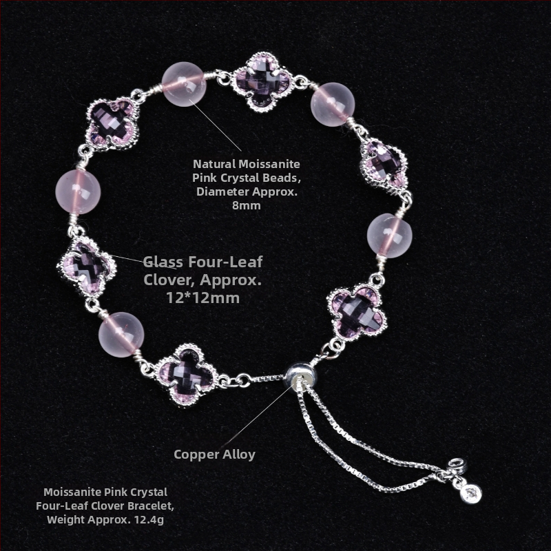 Brățară cu trifoi cu patru foi, cristal natural, șlefuit, Jinyao, unisex, stil simplu (Material: cristal; Procesare: șlefuire; Brand: Jinyao; Stil: unisex, simplu; Lansare: primăvara 2025)