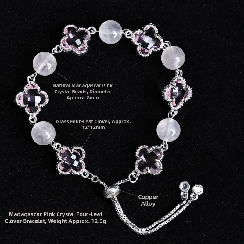 Brățară cu trifoi cu patru foi, cristal natural, șlefuit, Jinyao, unisex, stil simplu (Material: cristal; Procesare: șlefuire; Brand: Jinyao; Stil: unisex, simplu; Lansare: primăvara 2025)