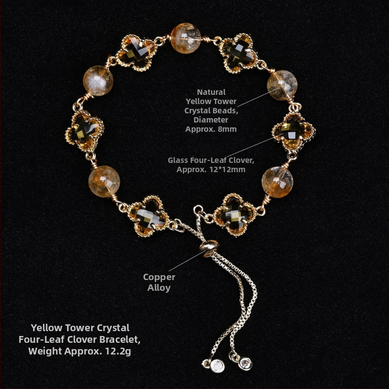 Brățară cu trifoi cu patru foi, cristal natural, șlefuit, Jinyao, unisex, stil simplu (Material: cristal; Procesare: șlefuire; Brand: Jinyao; Stil: unisex, simplu; Lansare: primăvara 2025)