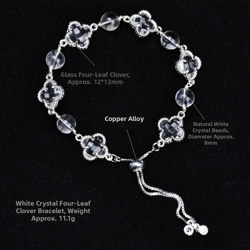 Brățară cu trifoi cu patru foi, cristal natural, șlefuit, Jinyao, unisex, stil simplu (Material: cristal; Procesare: șlefuire; Brand: Jinyao; Stil: unisex, simplu; Lansare: primăvara 2025)