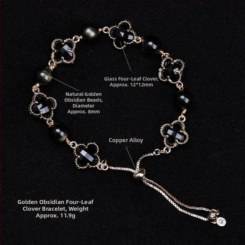 Brățară cu trifoi cu patru foi, cristal natural, șlefuit, Jinyao, unisex, stil simplu (Material: cristal; Procesare: șlefuire; Brand: Jinyao; Stil: unisex, simplu; Lansare: primăvara 2025)