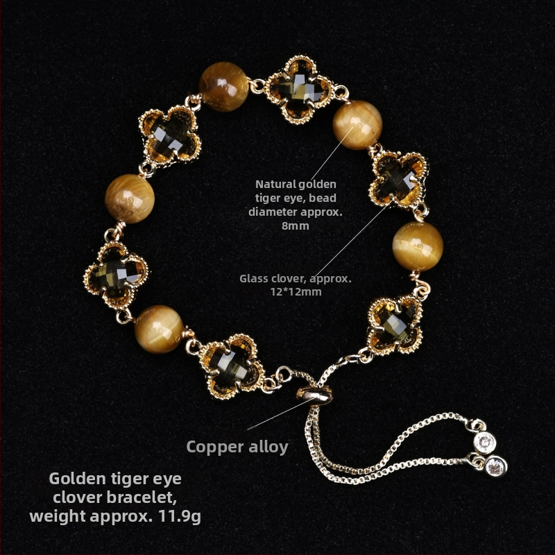 Brățară cu trifoi cu patru foi, cristal natural, șlefuit, Jinyao, unisex, stil simplu (Material: cristal; Procesare: șlefuire; Brand: Jinyao; Stil: unisex, simplu; Lansare: primăvara 2025)