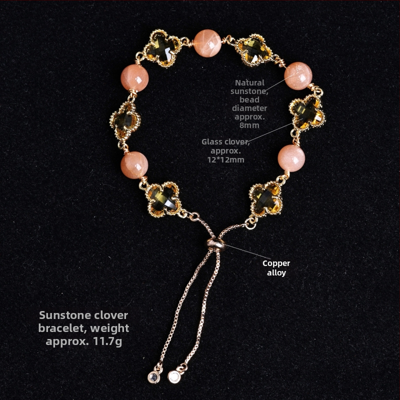 Brățară cu trifoi cu patru foi, cristal natural, șlefuit, Jinyao, unisex, stil simplu (Material: cristal; Procesare: șlefuire; Brand: Jinyao; Stil: unisex, simplu; Lansare: primăvara 2025)