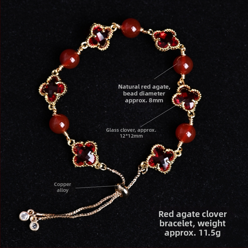 Brățară cu trifoi cu patru foi, cristal natural, șlefuit, Jinyao, unisex, stil simplu (Material: cristal; Procesare: șlefuire; Brand: Jinyao; Stil: unisex, simplu; Lansare: primăvara 2025)