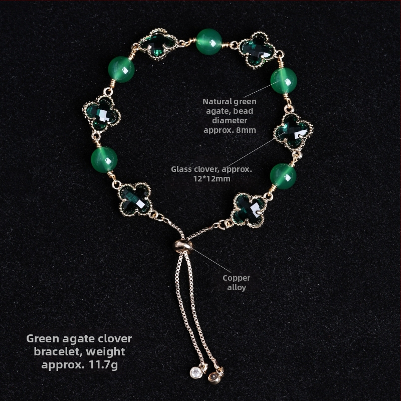 Brățară cu trifoi cu patru foi, cristal natural, șlefuit, Jinyao, unisex, stil simplu (Material: cristal; Procesare: șlefuire; Brand: Jinyao; Stil: unisex, simplu; Lansare: primăvara 2025)