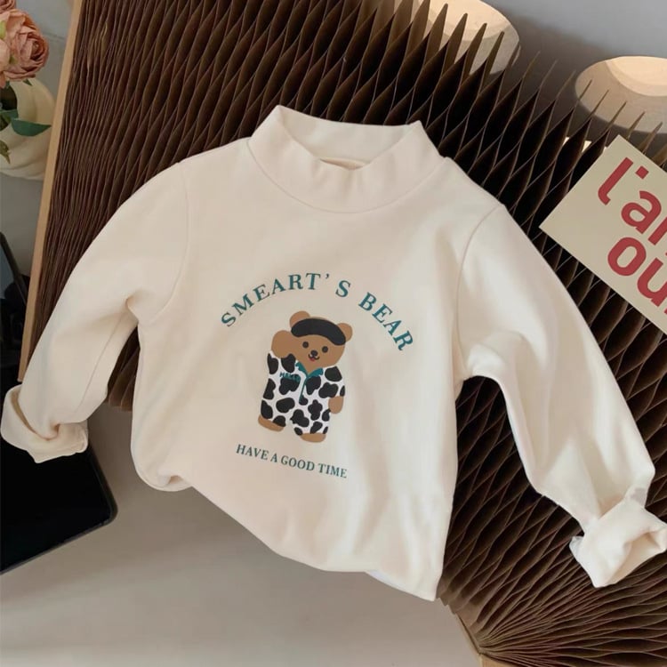 Vaikų marškinėliai su Korėjos stiliumi, veliūro audinys, ilgomis rankovėmis, stačias kaklas, žiemos-rudens